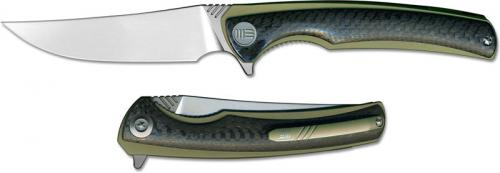 We Knife Company 704CFD EDC Liner Lock Flipper Folding Knife Gold Ti and Carbon Fiber