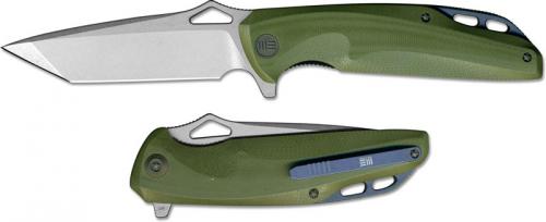 We Knife Company 706B EDC Liner Lock Flipper Folding Knife Stonewash Blade Green G10