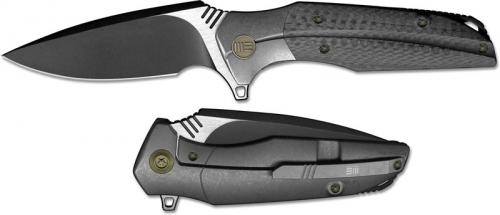 We Knife Company 707A Nitida Frame Lock Flipper Knife Black Stonewash Blade Gray Ti Handle