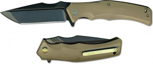 We Knife Company 709C Thraex EDC Liner Lock Flipper Folding Knife Black Stonewash Tan G10