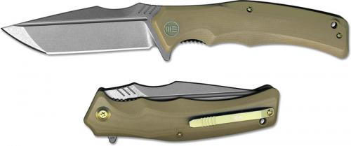 We Knife Company 709D Thraex EDC Liner Lock Flipper Folding Knife Stonewash Tan G10
