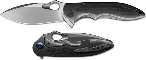 WE Knife 716F Zephyr EDC Stonewash Drop Point Frame Lock Flipper Gray Ti and Carbon Fiber