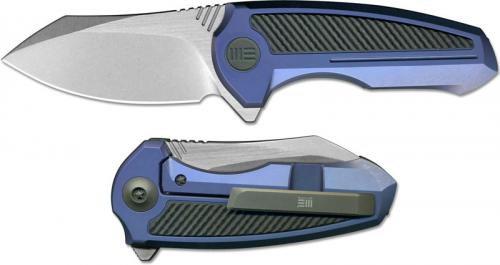 WE Knife 717D Valiant Compact EDC Stonewash Frame Lock Flipper Blue Ti and Carbon Fiber