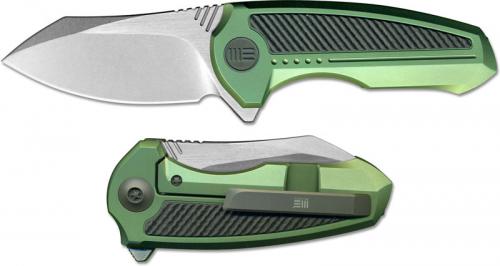 WE Knife 717F Valiant Compact EDC Stonewash Frame Lock Flipper Green Ti and Carbon Fiber
