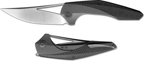 WE Knife 720A Zeta Elijah Isham Trailing Point Gray Ti Carbon Fiber Limited Flipper Knife