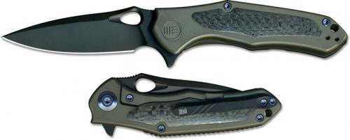 WE Knife 804C Vapor Black Stonewash Drop Point Flipper Folder Brown Ti and Carbon Fiber Frame Lock
