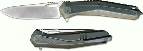 WE Knife 808B Caliber Ivan Dmitrievich Drop Point Flipper Folder Gray Ti and Carbon Fiber Frame Lock