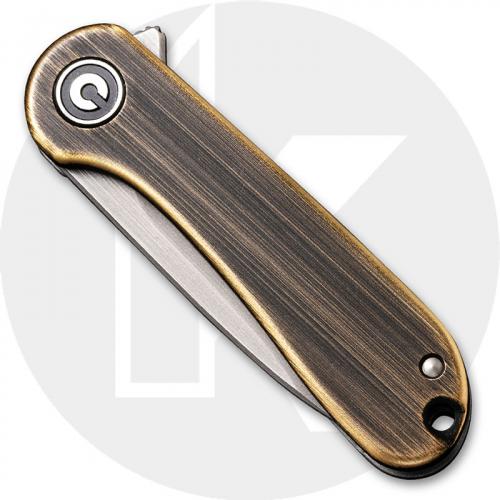 CIVIVI Mini Elementum C18062Q-1 - Gray 14C28N - Black Hand Rub Brass and Gray Steel - Frame Lock - Flipper Folder - Key Ring