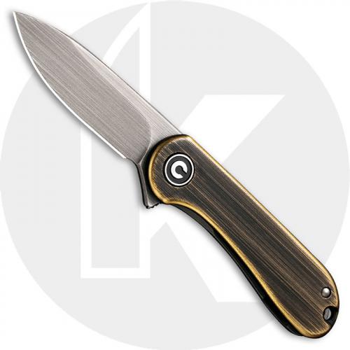 CIVIVI Mini Elementum C18062Q-1 - Gray 14C28N - Black Hand Rub Brass and Gray Steel - Frame Lock - Flipper Folder - Key Ring