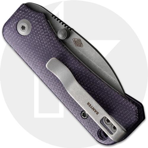 CIVIVI Baby Banter C19068SC-2 Knife - Gray Stonewashed Nitro-V Wharncliffe - Purple Micarta