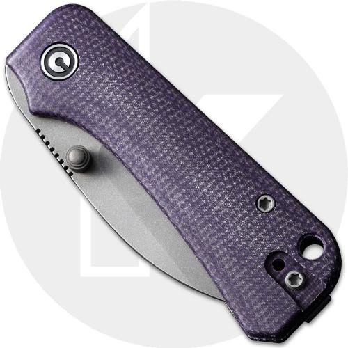 CIVIVI Baby Banter C19068SC-2 Knife - Gray Stonewashed Nitro-V Wharncliffe - Purple Micarta