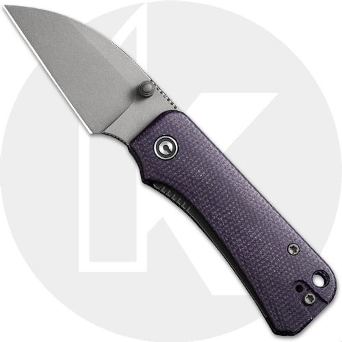 CIVIVI Baby Banter C19068SC-2 Knife - Gray Stonewashed Nitro-V Wharncliffe - Purple Micarta