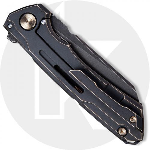 WE Knife Company Mini Buster 2003B - Black Stonewash 20CV Wharncliffe  - Antique Bronze Titanium - Frame Lock - Flipper Folder