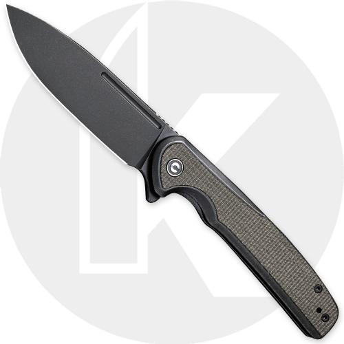 CIVIVI Voltaic C20060-3 Knife - Black Stonewash 14C28N - Black Stainless Steel/Dark Green Micarta Inlay - Flipper