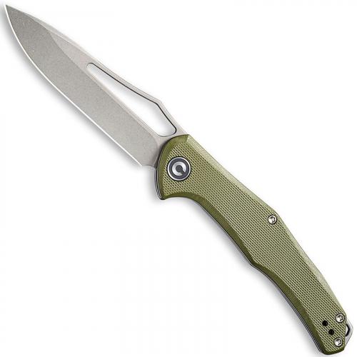 CIVIVI Fracture Knife C2009A - Gray Stonewash Drop Point - OD Green G10 - Slip Joint Folder