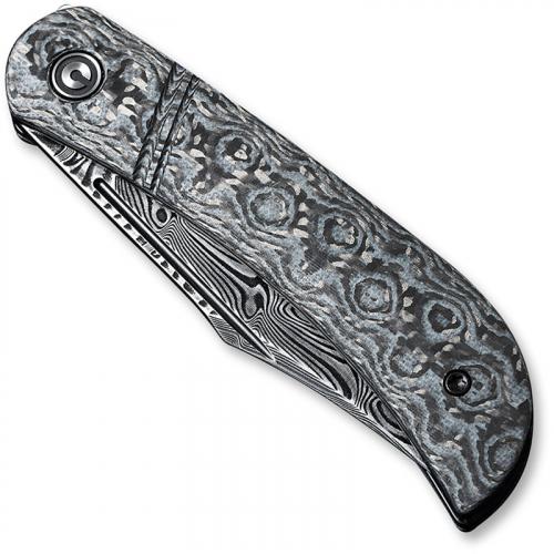 CIVIVI Appalachian Drifter C2015DS-1 - Black Damascus Clip Point - Layered Gray G10 / Rose Pattern CF - Slip Joint Folder