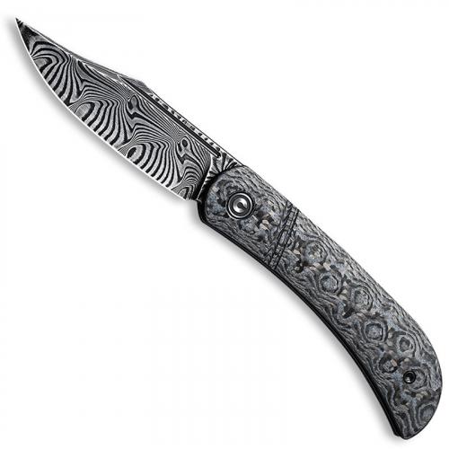 CIVIVI Appalachian Drifter C2015DS-1 - Black Damascus Clip Point - Layered Gray G10 / Rose Pattern CF - Slip Joint Folder