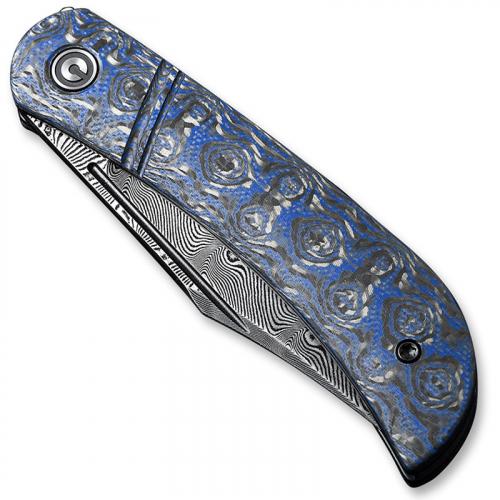 CIVIVI Appalachian Drifter C2015DS-2 - Black Damascus Clip Point - Layered Blue G10 / Rose Pattern CF - Slip Joint Folder