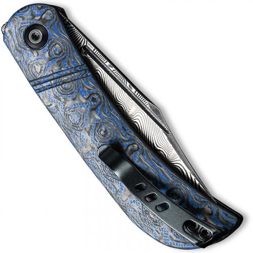 CIVIVI Appalachian Drifter C2015DS-2 - Black Damascus Clip Point - Layered Blue G10 / Rose Pattern CF - Slip Joint Folder