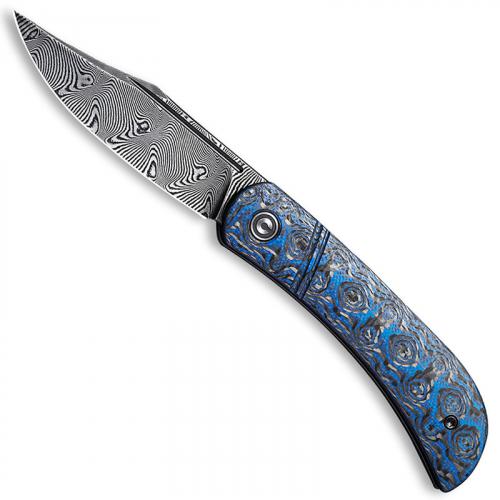 CIVIVI Appalachian Drifter C2015DS-2 - Black Damascus Clip Point - Layered Blue G10 / Rose Pattern CF - Slip Joint Folder