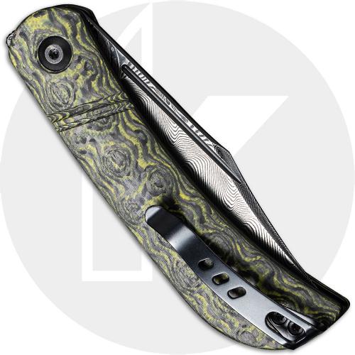 CIVIVI Appalachian Drifter C2015DS-3 - Black Damascus Clip Point - Layered Yellow G10 / Rose Pattern CF - Slip Joint Folder