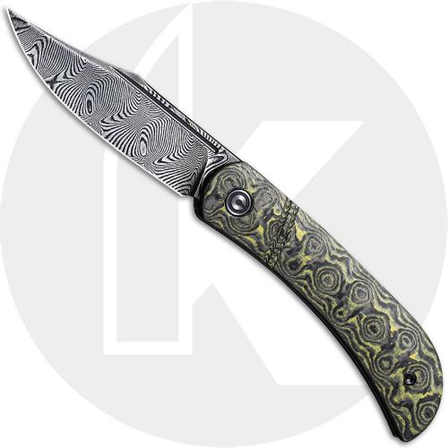 CIVIVI Appalachian Drifter C2015DS-3 - Black Damascus Clip Point - Layered Yellow G10 / Rose Pattern CF - Slip Joint Folder