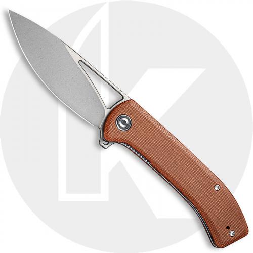 CIVIVI Riffle C2024A - Gray Stonewash 14C28N Drop Point - Brown Micarta - Liner Lock Flipper Folder