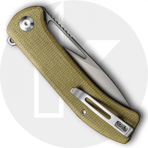 CIVIVI Riffle C2024B - Gray Stonewash 14C28N Drop Point - Olive Micarta - Liner Lock Flipper Folder