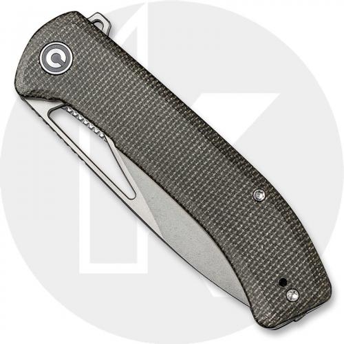 CIVIVI Riffle C2024C - Gray Stonewash 14C28N Drop Point - Dark Green Micarta - Liner Lock Flipper Folder