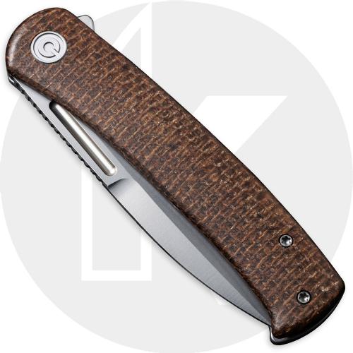 CIVIVI Cetos C21025B-1 Knife - Bead Blasted 14C28N - Course Brown Micarta / Stainless Steel - Flipper