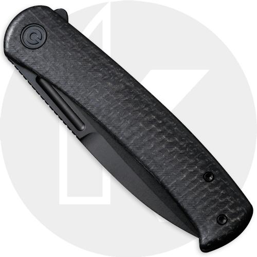 CIVIVI Cetos C21025B-2 Knife - Black Stonewash 14C28N - Course Black Micarta / Black Stainless Steel - Flipper