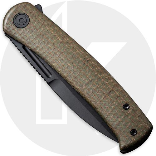 CIVIVI Cetos C21025B-3 Knife - Black Stonewash 14C28N - Course Green Micarta / Black Stainless Steel - Flipper