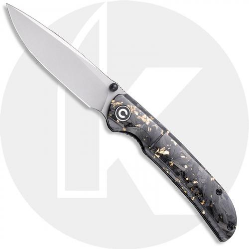 CIVIVI Imperium C2106A - Stonewash Nitro-V - Shredded Carbon Fiber and Golden Shred Resin - Liner Lock - Front Flipper Folder