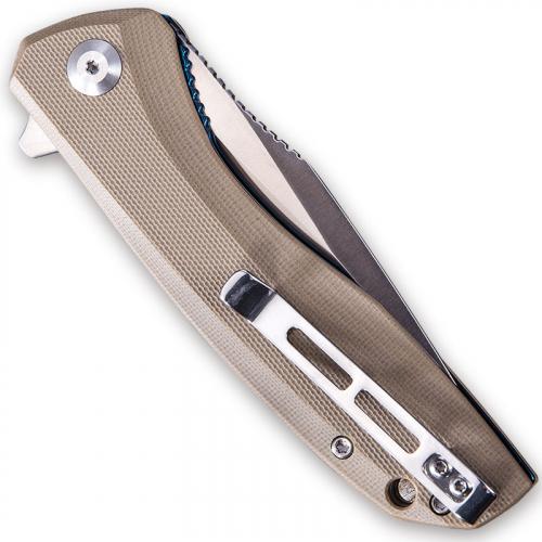 CIVIVI Baklash Knife C801B - Satin Drop Point - Tan G10 - Liner Lock Flipper Folder