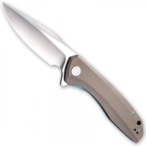 CIVIVI Baklash Knife C801B - Satin Drop Point - Tan G10 - Liner Lock Flipper Folder