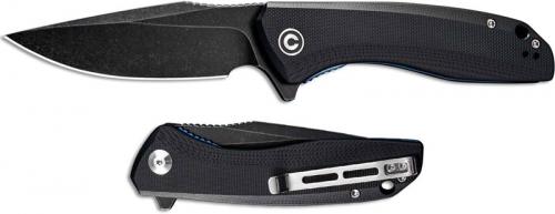 CIVIVI Baklash Knife C801H - Black Stonewash Drop Point - Black G10 - Liner Lock Flipper Folder