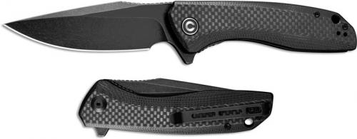 CIVIVI Baklash Knife C801I - Black Stonewash Drop Point - Black G10 and Carbon Fiber - Liner Lock Flipper Folder