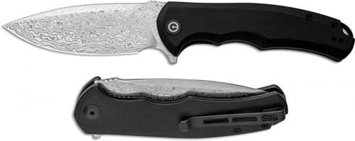CIVIVI Praxis Knife C803DS - Damascus Spear Point - Black G10 - Liner Lock Flipper Folder