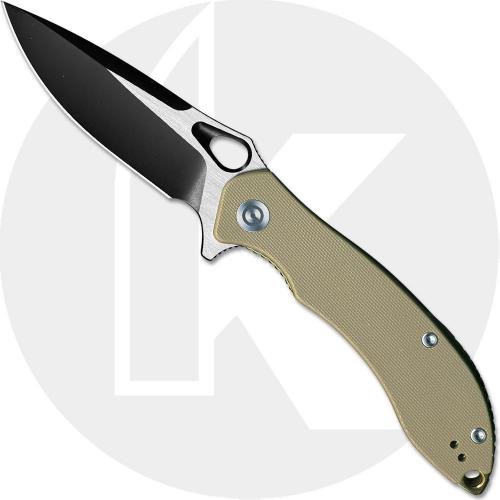 WE Knife C805C CIVIVI Aquila Black Stonewash and Satin Drop Point Flipper Folder Tan G10 Liner Lock