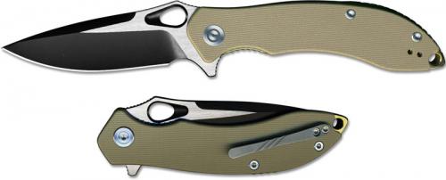 WE Knife C805C CIVIVI Aquila Black Stonewash and Satin Drop Point Flipper Folder Tan G10 Liner Lock