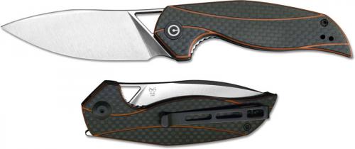 WE Knife C903A CIVIVI Anthropos Elijah Isham Satin Drop Point Flipper Folder Orange G10 with Carbon Fiber Liner Lock