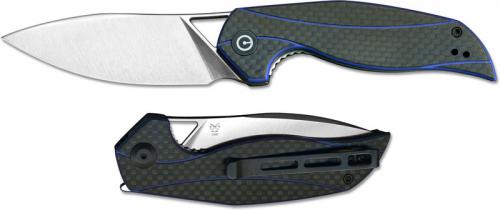 WE Knife C903B CIVIVI Anthropos Elijah Isham Satin Drop Point Flipper Folder Blue G10 with Carbon Fiber Liner Lock