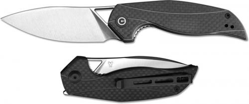 WE Knife C903C CIVIVI Anthropos Elijah Isham Satin Drop Point Flipper Folder Black G10 with Carbon Fiber Liner Lock