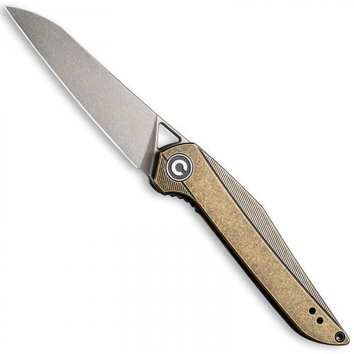 CIVIVI Mckenna Knife C905D - Elijah Isham - Gray Stonewash 154CM Sheepfoot - Black Stonewash Brass - Liner Lock - Front Flipper Folder
