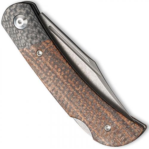 CIVIVI Rustic Gent Knife C914E - Gray Stonewash D2 Clip Point - Dark Brown Matrix Micarta and Carbon Fiber - Lock Back