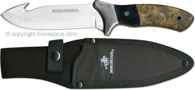 Winchester Knives: Winchester Gut Hook Fixed Blade, Burl Wood, WN-1783