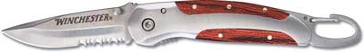 Winchester Knives: Winchester Liner Lock Knife, Wood Inlays Carabiner, WN-9436