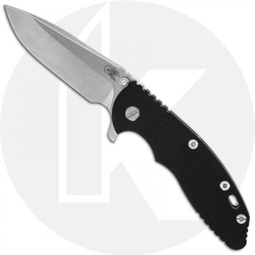 Hinderer Knives XM-18 3.5 Inch Knife - Spear Point - Stonewash - 20CV - Tri Way Pivot - Black G-10 / Stonewash