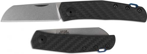 ZT 0230 Knife - Jens Anso Slip Joint Gent's Knife - CPM 20CV Sheepfoot - Black Carbon Fiber with Blue Aluminum