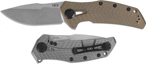 Zero Tolerance 0308 - Stonewash Modified Clip Point - Coyote Tan G10 and Titanium - KVT Opening - Flipper Knife - USA Made